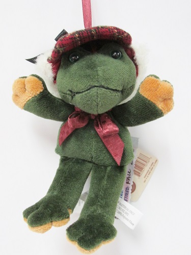 562721 Green Velvet Frog<br> with Plaid Hat Ornament<br> Mountain Pine Series<br>(Click picture-FULL details)<br>